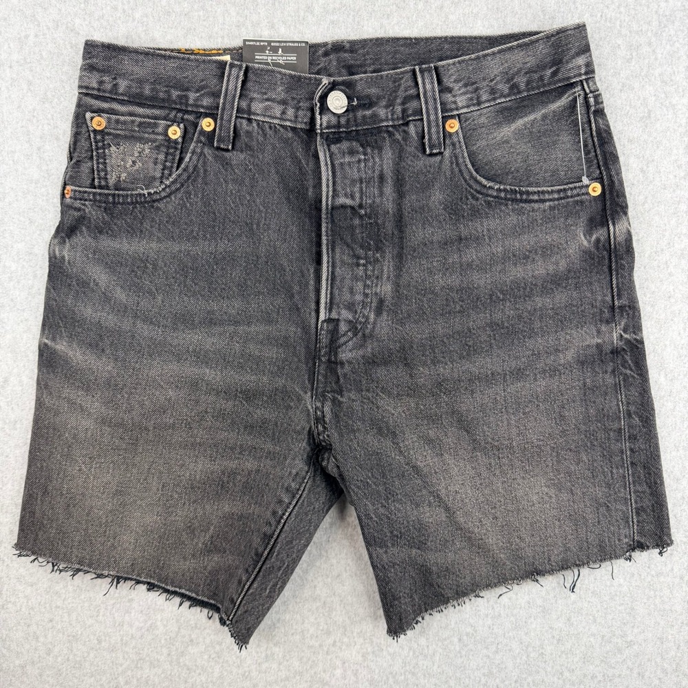 Levis Premium 501 Original Mens Shorts‎ Washed Black Grey Raw Hem Denim W30 L7